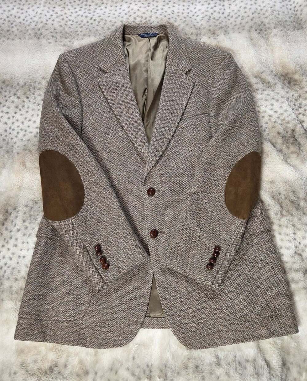 Cricketeer Brown Herringbone Tweed 100% Wool Sport Coat Blazer